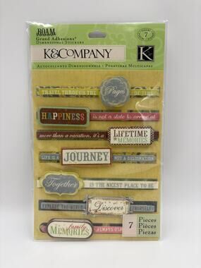 K&Company Roam Sentiments Travel Journey 3D Dimensional Scrapbook Stickers 7pc